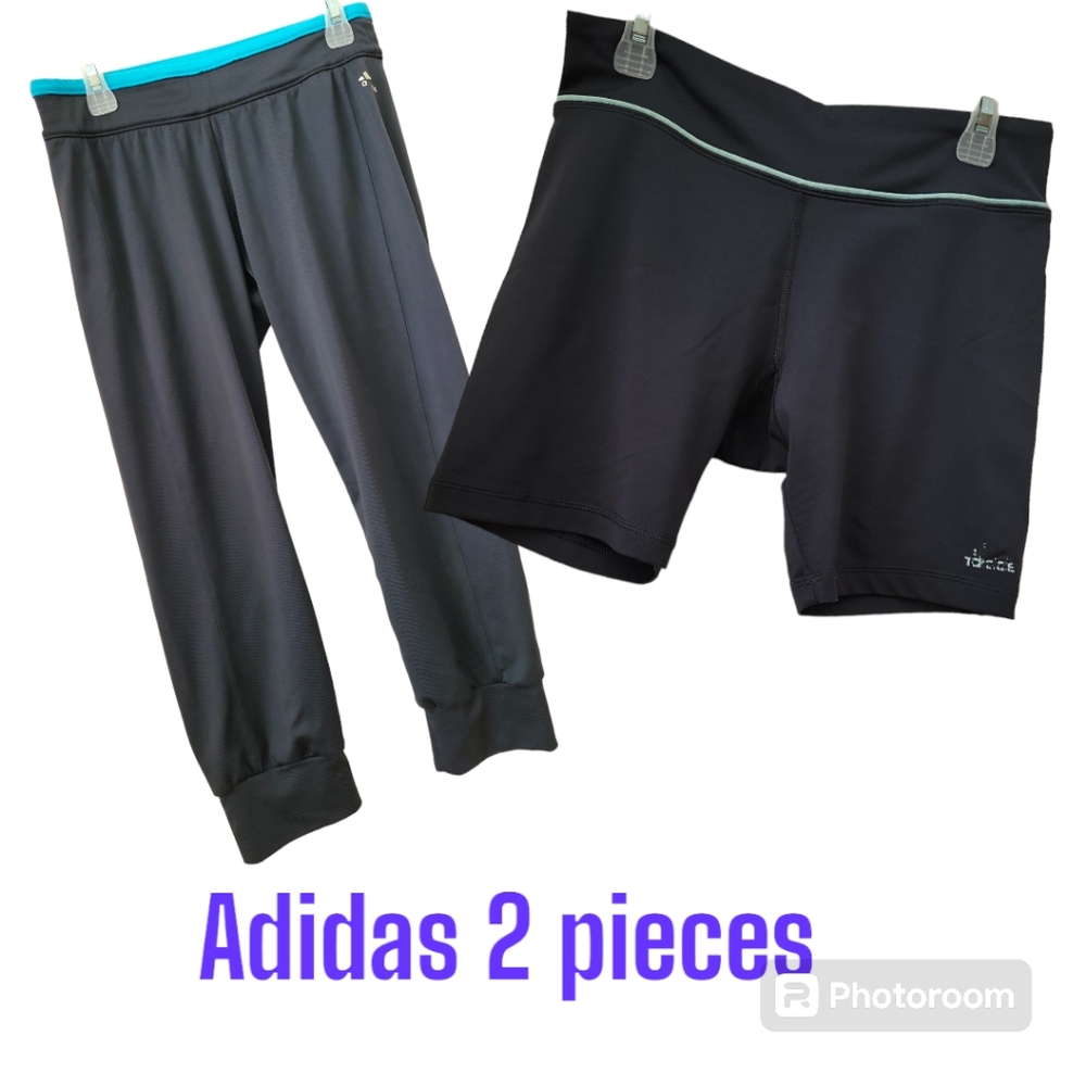 Adidas 2 pieces, Cuffed Capris & Bike shorts, S, Grey, GUC